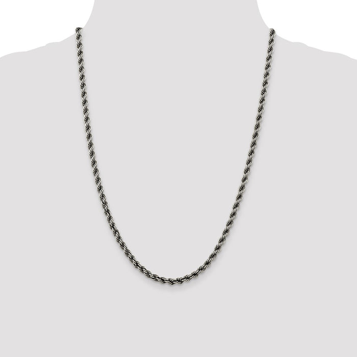 Buy Stylish 4.5mm Ruthenium-Plated Sterling Silver Rope Chain - Affordable Luxury-4