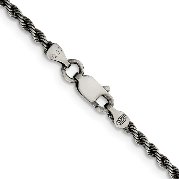 High-Quality 2.3mm Sterling Silver Rope Chain - Affordable Ruthenium-Plated Style-3