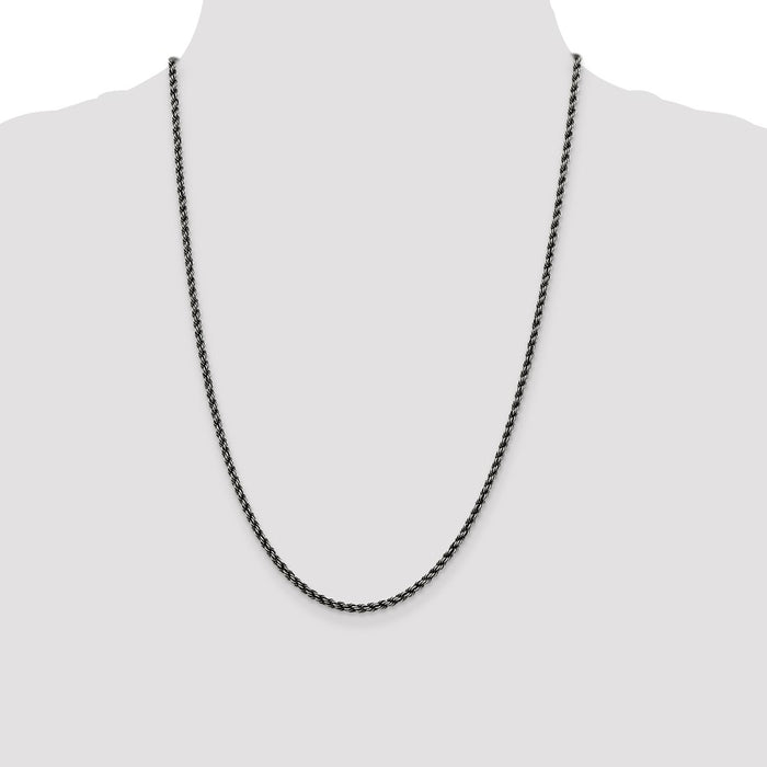 Buy Stylish 2.9mm Ruthenium-Plated Sterling Silver Rope Chain - Affordable Luxury-4