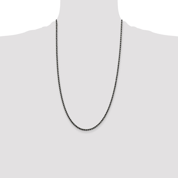Designer Ruthenium-Plated 2.9mm Sterling Silver Rope Chain - Stylish Value!-4
