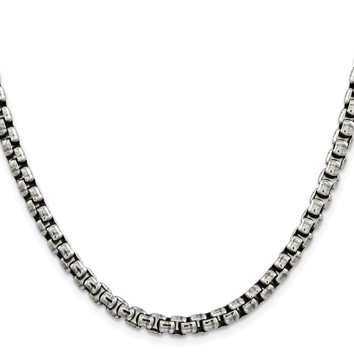 High-Quality Antiqued Sterling Silver 5.2mm Round Box Chain - Stylish Value!-2