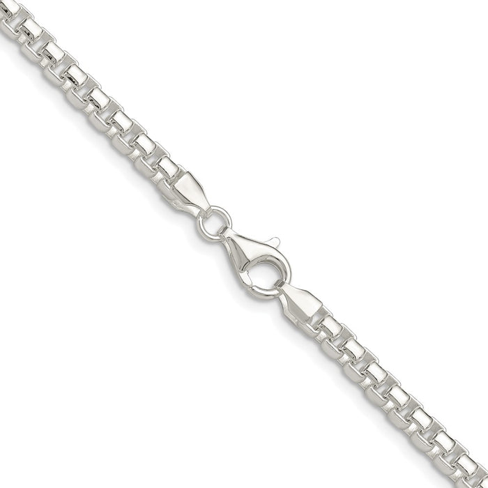 High-quality 4mm Round Box Chain in Rhodium-Plated Sterling Silver - Stylish Value!-3