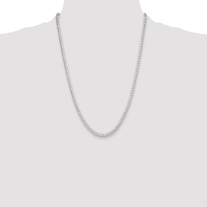 High-quality 4mm Round Box Chain in Rhodium-Plated Sterling Silver - Stylish Value!-4