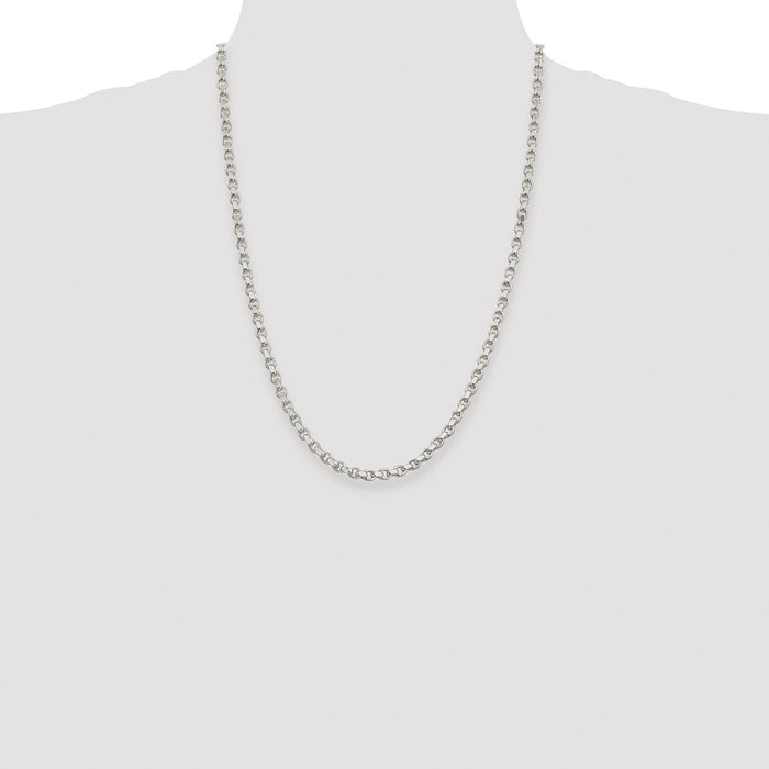 High-Quality Rhodium-Plated 4mm Diamond-Cut Rolo Chain in Sterling Silver-4