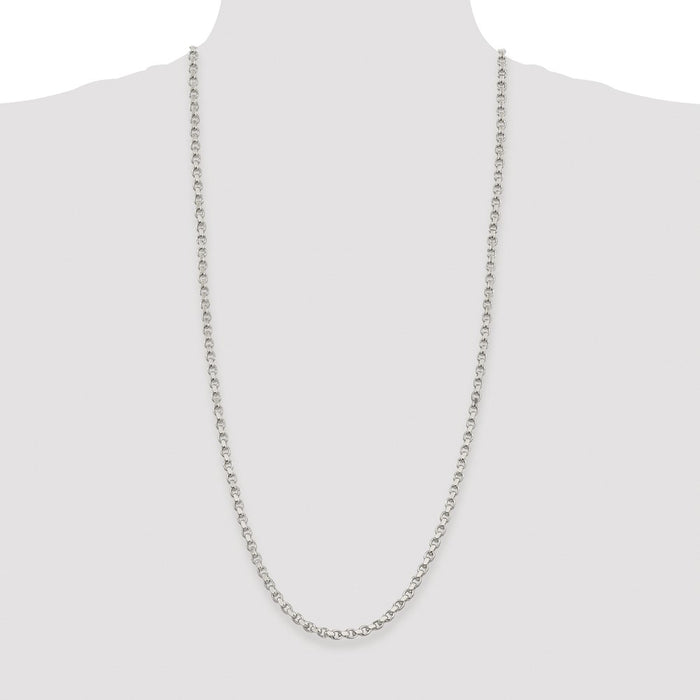 High-Quality Rhodium-Plated 4mm Diamond-Cut Rolo Chain in Sterling Silver-4