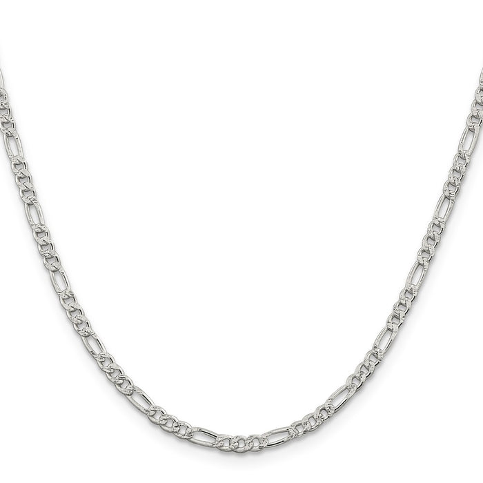 Buy Stylish 3mm Flat Figaro Chain in Sterling Silver with Pav Design-2