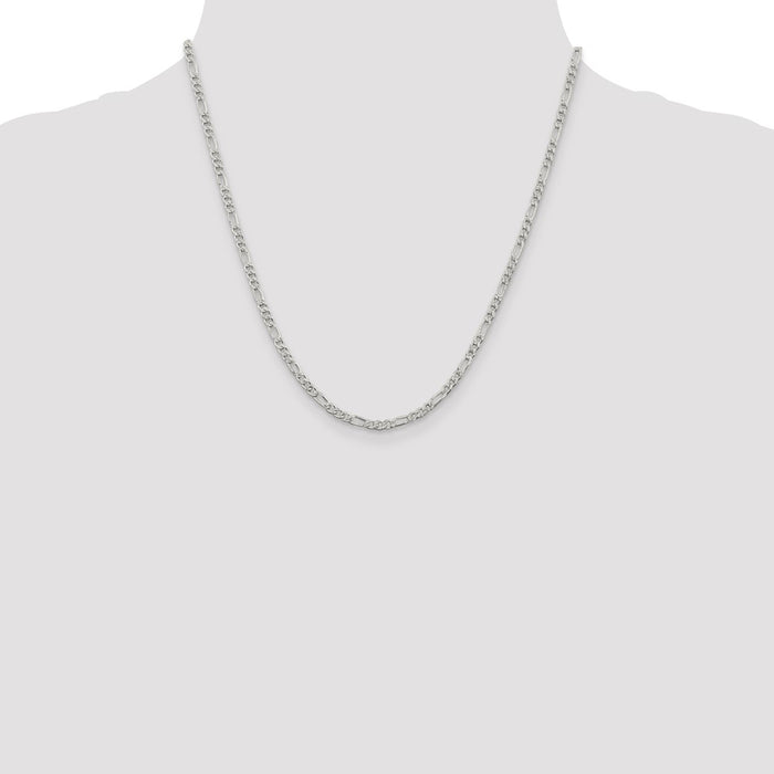 Buy Stylish 3mm Flat Figaro Chain in Sterling Silver with Pav Design-4