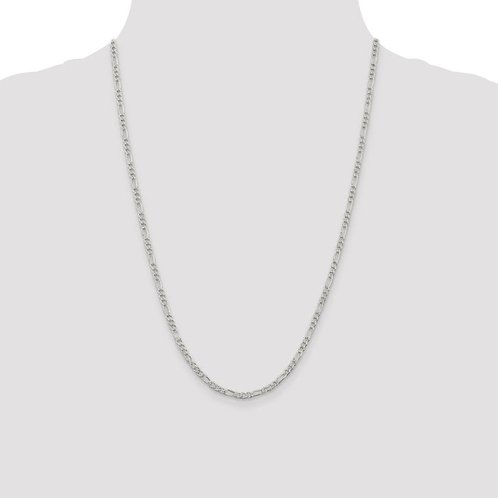 Buy Stylish 3mm Flat Figaro Chain in Sterling Silver with Pav Design-4