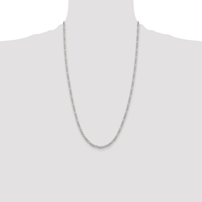 Buy Stylish 3mm Sterling Silver Flat Figaro Chain with Pav Design-4