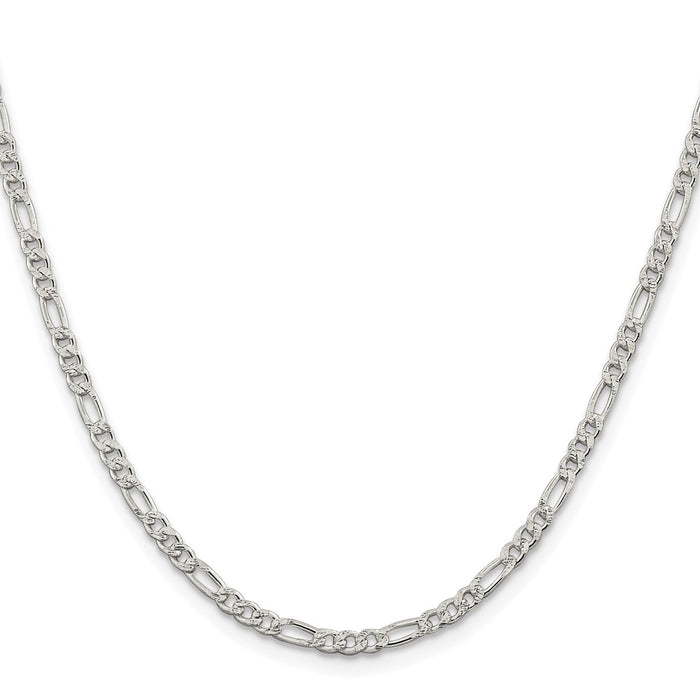 High-Quality 3mm Rhodium-Plated Sterling Silver Flat Figaro Chain - Stylish Value!-2