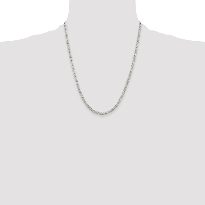 Buy Stylish 3mm Rhodium-Plated Sterling Silver Flat Figaro Chain - Value Piece-4
