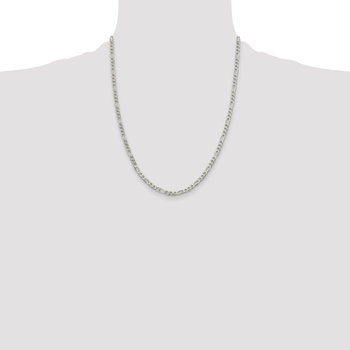 High-Quality 4mm Flat Figaro Chain in Sterling Silver - Stylish Pav Design-4