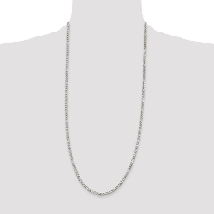 Buy Stylish 4mm Pave Flat Figaro Chain in Sterling Silver - Affordable Luxury!-4
