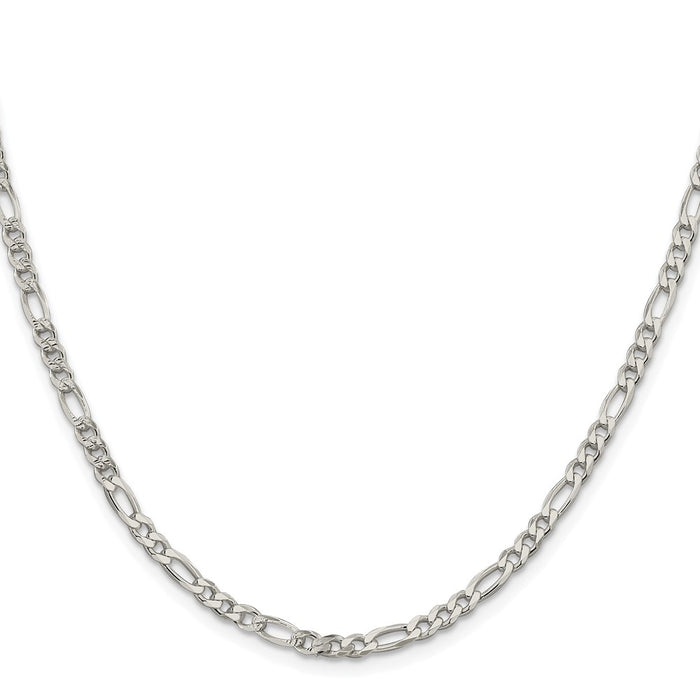Buy Stylish 4mm Rhodium-Plated Sterling Silver Figaro Chain - Luxury Feel-2