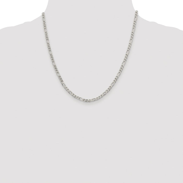 Buy Stylish 4mm Rhodium-Plated Sterling Silver Figaro Chain - Luxury Feel-4