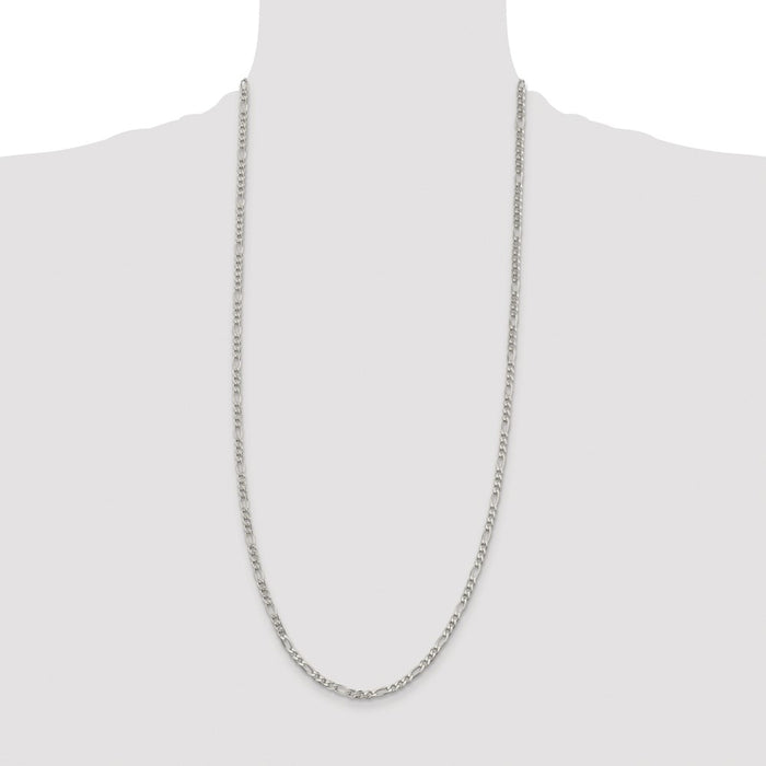 Buy Stylish 4mm Rhodium-Plated Sterling Silver Figaro Chain - Luxury Value!-4