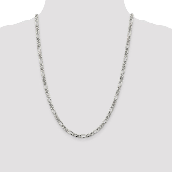 Buy Stylish 4.3mm Pav Flat Figaro Chain Necklace in Sterling Silver-4