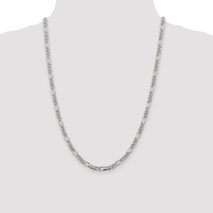 Buy Stylish 4.3mm Rhodium-Plated Sterling Silver Pav Flat Figaro Chain-4