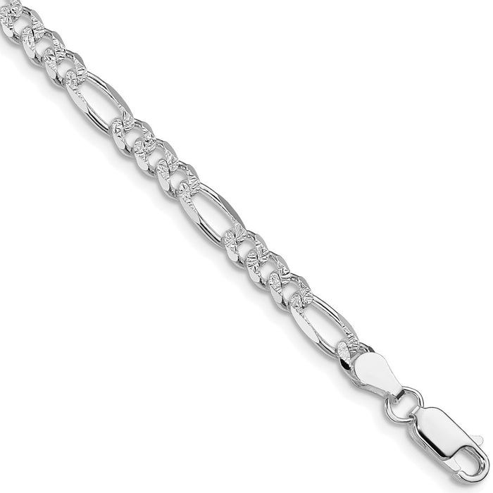 Buy Stylish Rhodium-Plated Sterling Silver 4.3mm Pav Flat Figaro Chain-1