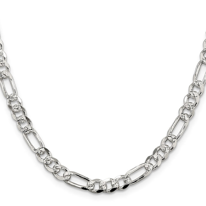 Buy Stylish 5.5mm Sterling Silver Pav Flat Figaro Chain Necklace - Affordable Luxury!-2