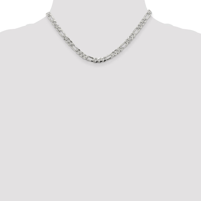High-quality 5.5mm Pav Flat Figaro Chain Necklace in Sterling Silver - Stylish Value-4