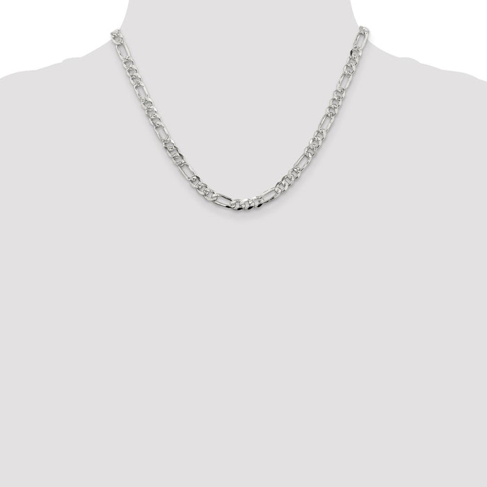 Buy Stylish 5.5mm Pav Flat Figaro Chain Necklace in Sterling Silver - Luxury Value-4