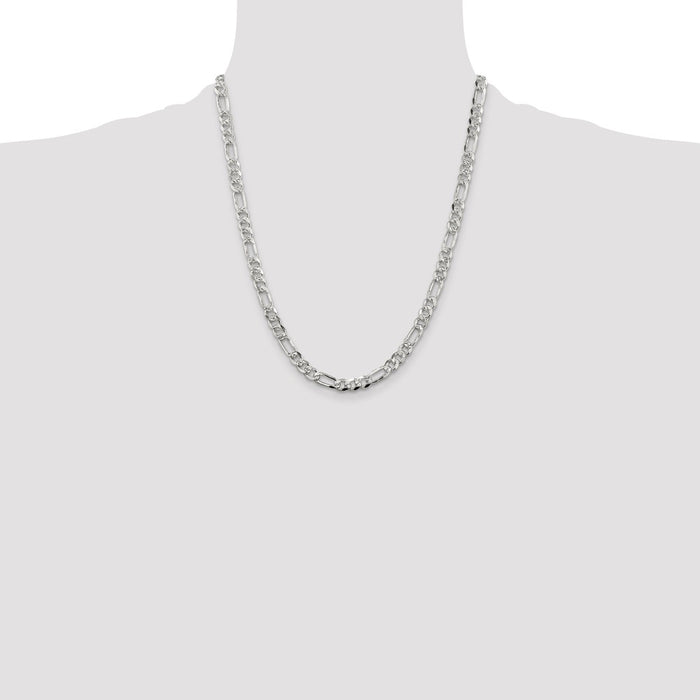 Buy Stylish 5.5mm Sterling Silver Pav Flat Figaro Chain Necklace - Affordable Luxury!-4