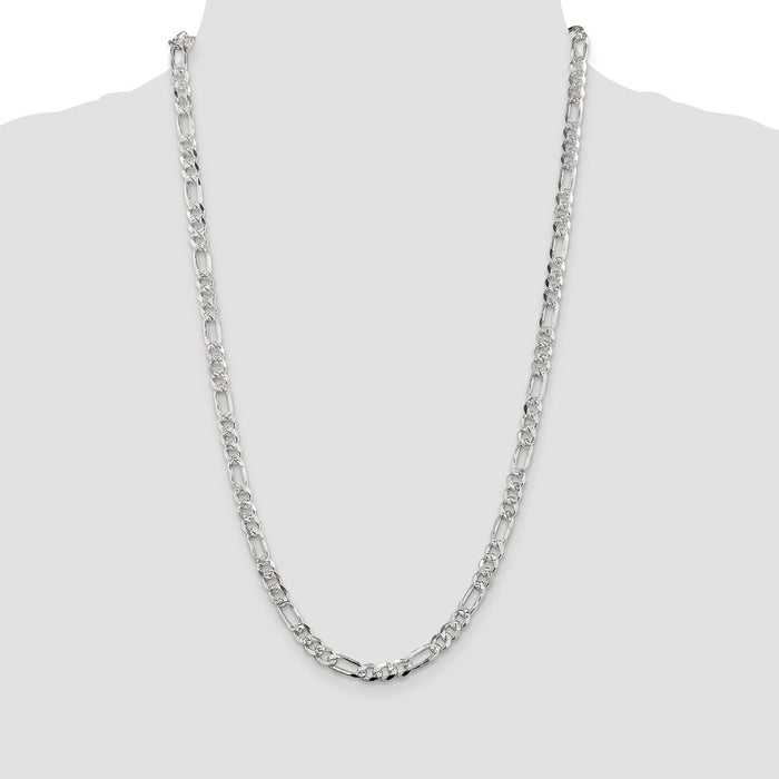 Exclusive 5.5mm Pav Flat Figaro Chain Necklace in Sterling Silver - Stylish Value!-4