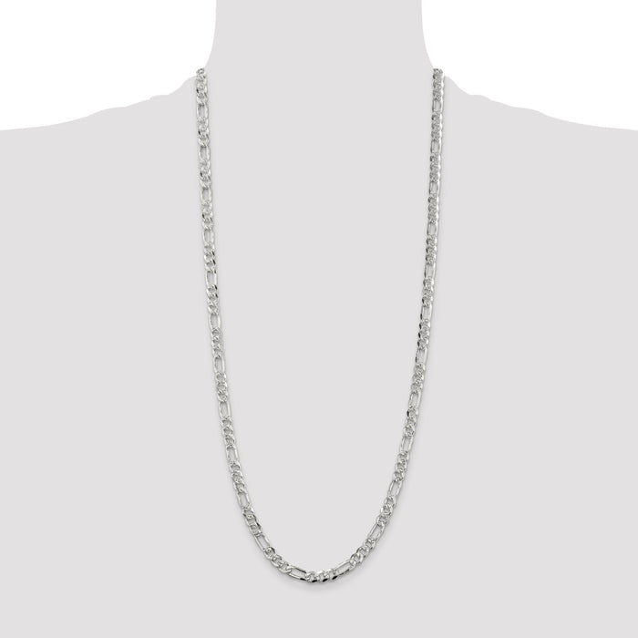 Buy Stylish 5.5mm Pav Flat Figaro Chain Necklace in Sterling Silver-4