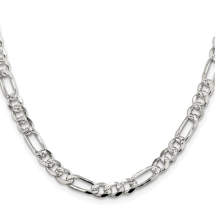 Buy Stylish 5.5mm Pav Flat Figaro Chain in Rhodium-Plated Sterling Silver-2