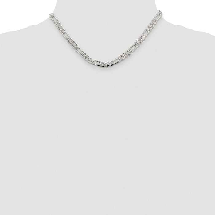Buy Stylish Rhodium-Plated Sterling Silver 5.5mm Pav Flat Figaro Chain-4