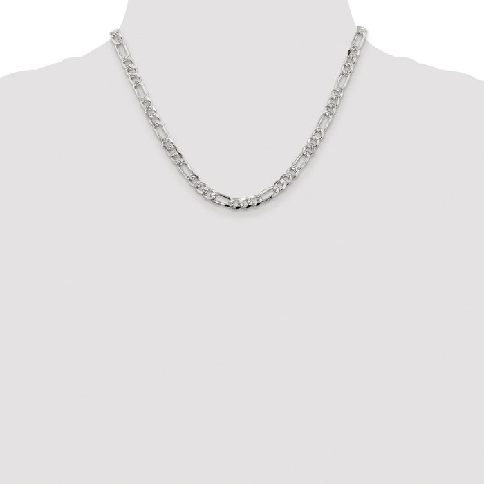 Buy Stylish 5.5mm Pav Flat Figaro Chain in Rhodium-Plated Sterling Silver-4