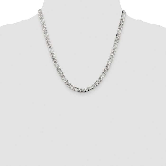 Buy Stylish 5.5mm Rhodium-Plated Sterling Silver Pav Flat Figaro Chain-4
