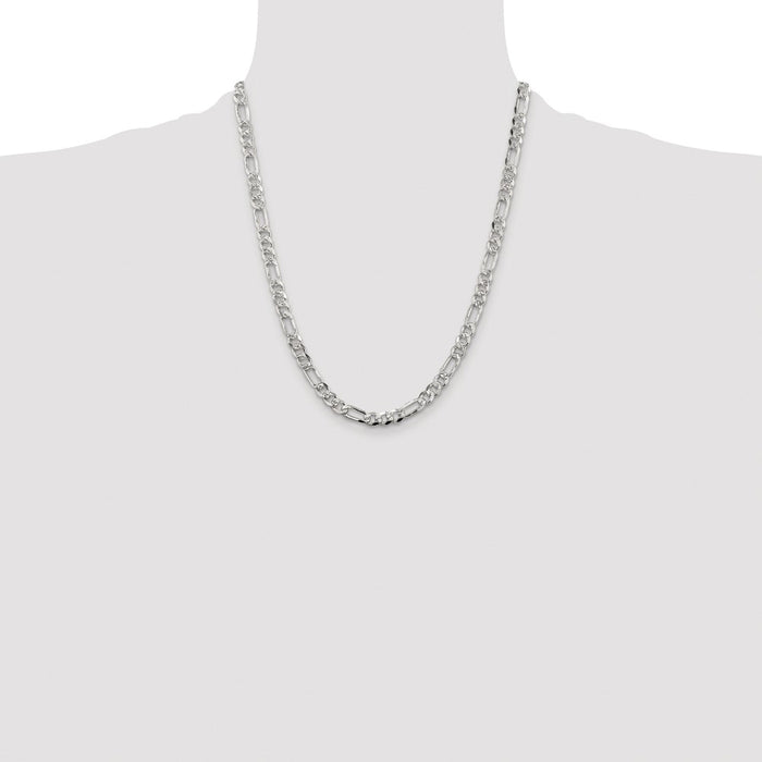 Buy Stylish Rhodium-Plated Sterling Silver 5.5mm Figaro Chain - Affordable Luxury-4