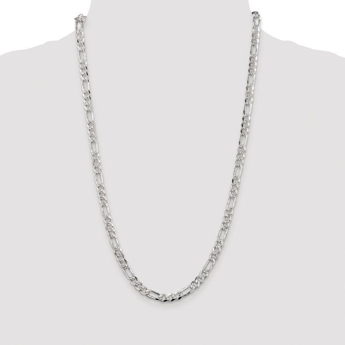 Buy Stylish Rhodium-Plated Sterling Silver 5.5mm Figaro Chain - Affordable Luxury!-4