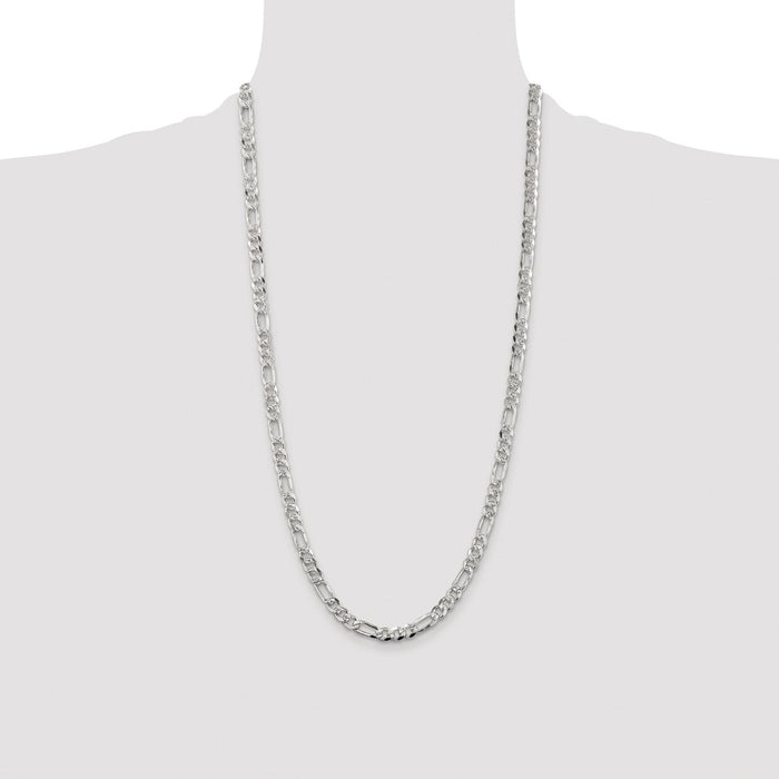 Buy Stylish Rhodium-Plated Sterling Silver 5.5mm Pave Flat Figaro Chain-4
