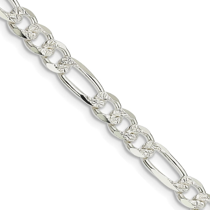 High-quality 5.5mm Pav Flat Figaro Chain Necklace in Sterling Silver - Stylish Value-1