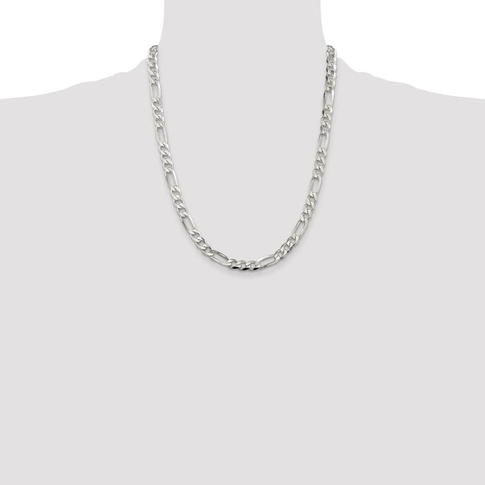 High-Quality 7.0mm Pav Flat Figaro Chain Necklace in Sterling Silver | Stylish Value-4