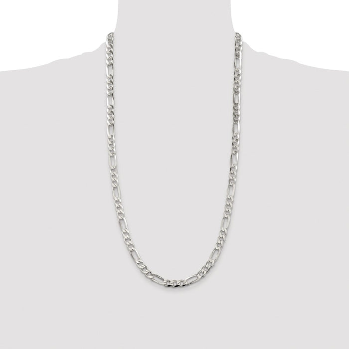 Buy Stylish Rhodium-Plated Sterling Silver 6.75mm Flat Figaro Chain-4