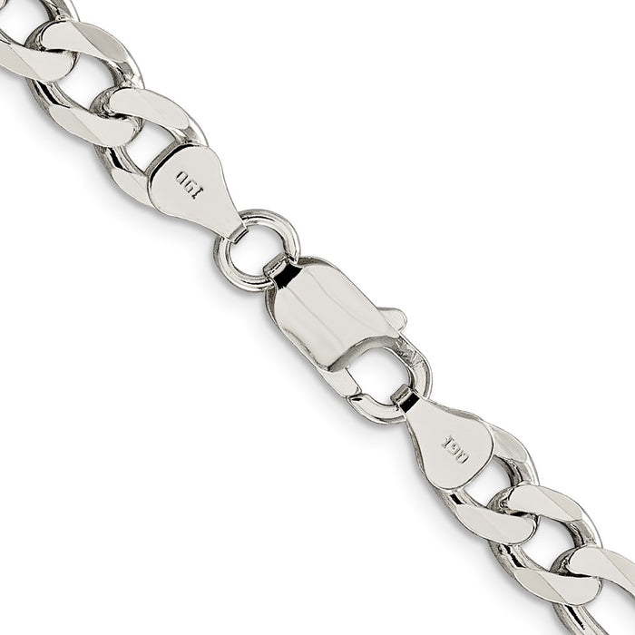High-Quality Sterling Silver 7.25mm Pav Flat Figaro Chain Necklace - Stylish Value-3