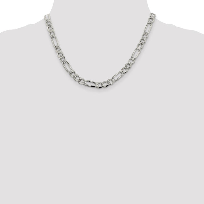 Buy Stylish 7.25mm Pav Flat Figaro Chain Necklace | High-Quality Sterling Silver-4