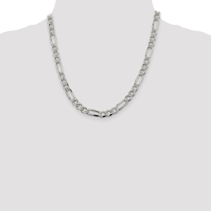 Buy Stylish 7.25mm Pav Flat Figaro Chain Necklace in Sterling Silver-4