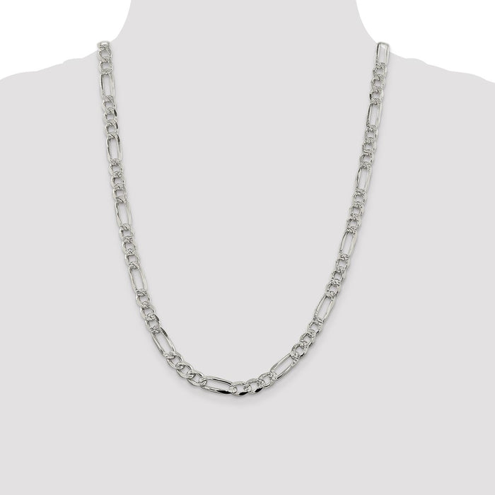 Buy Luxury Sterling Silver 7.25mm Pav Flat Figaro Chain Necklace-4
