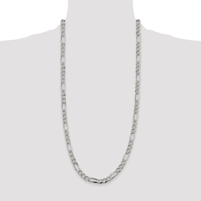 High-Quality 7.25mm Sterling Silver Pav Flat Figaro Chain Necklace - Stylish Value-4
