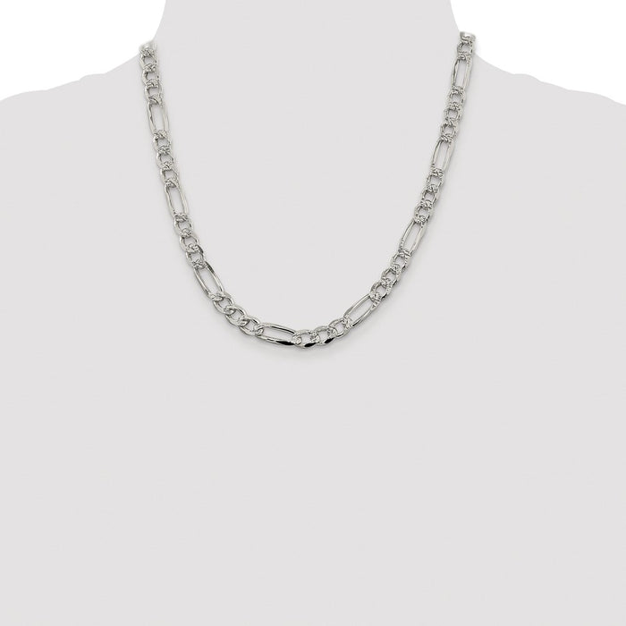 Exclusive Rhodium-Plated Sterling Silver 7.25mm Figaro Chain - Stylish Value-4