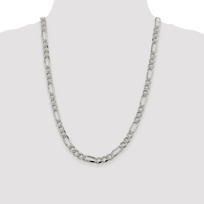 Exclusive Rhodium-Plated Sterling Silver 7.25mm Figaro Chain - Stylish Value!-4