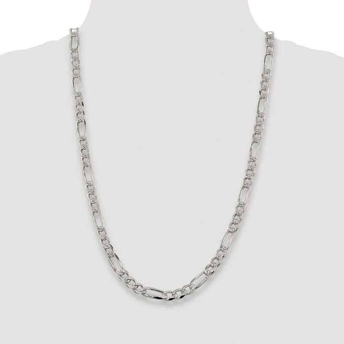 Buy Stylish Rhodium-Plated Sterling Silver 7.25mm Pav Flat Figaro Chain-4