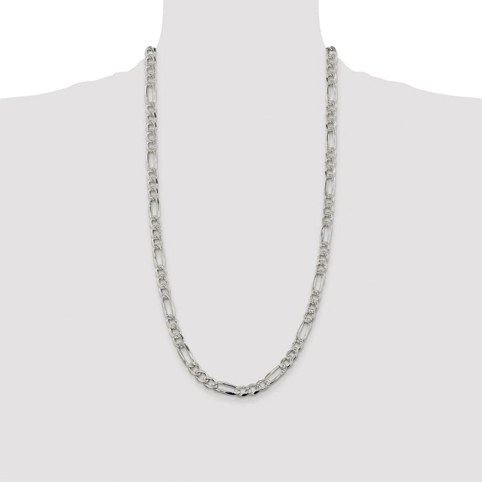 Buy Stylish Rhodium-Plated Sterling Silver 7.25mm Pave Flat Figaro Chain-4