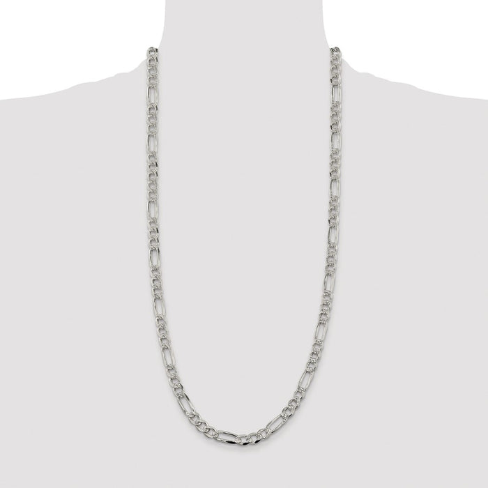 Buy Stylish 7.25mm Rhodium-Plated Sterling Silver Figaro Chain - Luxury Value!-4