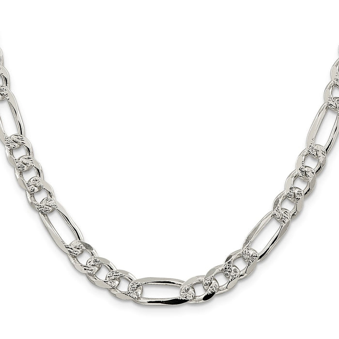Buy Stylish 8mm Flat Figaro Chain in Sterling Silver with Pav Design-2